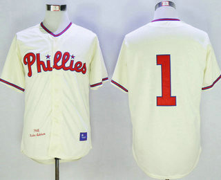 Men's Philadelphia Phillies #1 Richie Ashburn 1948 Cream Mitchell & Ness Throwback Jersey