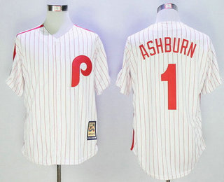 Men's Philadelphia Phillies #1 Richie Ashburn White Pinstripe Majestic Cool Base Cooperstown Collection Jersey