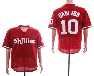 Men's Philadelphia Phillies #10 Darren Daulton Red Mesh Batting Practice Throwback Jersey By Mitchell & Ness