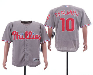 Men's Philadelphia Phillies #10 J.T. Realmuto Grey Stitched MLB Flex Base Jersey