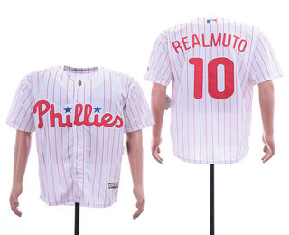 Men's Philadelphia Phillies #10 J.T. Realmuto White Home Stitched MLB Cool Base Jersey