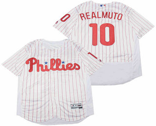 Men's Philadelphia Phillies #10 J.T. Realmuto White Stitched MLB Flex Base Jersey