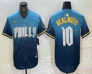 Men's Philadelphia Phillies #10 JT Realmuto Blue 2024 City Connect Limited Stitched Jersey