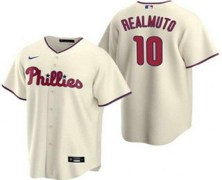 Men's Philadelphia Phillies #10 JT Realmuto Cream Cool Base Jersey