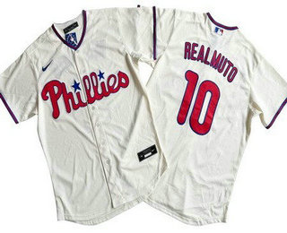 Men's Philadelphia Phillies #10 JT Realmuto Cream Cool Base Jersey