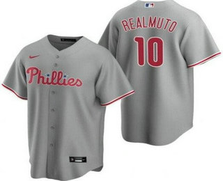 Men's Philadelphia Phillies #10 JT Realmuto Gray Cool Base Jersey