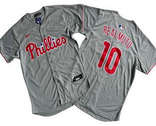 Men's Philadelphia Phillies #10 JT Realmuto Gray Limited Cool Base Jersey