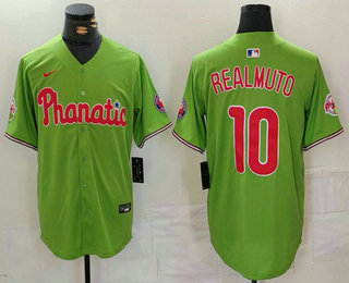 Men's Philadelphia Phillies #10 JT Realmuto Green With Patch Stitched Cool Base Nike Jersey