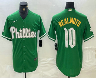 Men's Philadelphia Phillies #10 JT Realmuto Kelly Green Cool Base Jersey