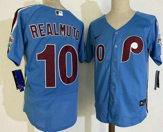 Men's Philadelphia Phillies #10 JT Realmuto Light Blue Authentic Jersey