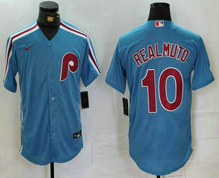 Men's Philadelphia Phillies #10 JT Realmuto Light Blue Cooperstown Cool Base Jersey