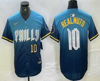 Men's Philadelphia Phillies #10 JT Realmuto Number Blue 2024 City Connect Limited Stitched Jersey 0