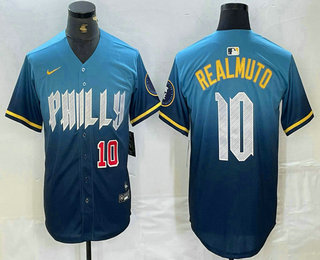 Men's Philadelphia Phillies #10 JT Realmuto Number Blue 2024 City Connect Limited Stitched Jersey 01