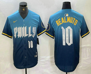 Men's Philadelphia Phillies #10 JT Realmuto Number Blue 2024 City Connect Limited Stitched Jersey 02