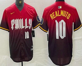 Men's Philadelphia Phillies #10 JT Realmuto Red 2024 City Player Number Cool Base Jersey