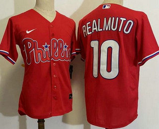 Men's Philadelphia Phillies #10 JT Realmuto Red Cool Base Jersey