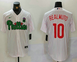 Men's Philadelphia Phillies #10 JT Realmuto White Green Cool Base Stitched Jersey