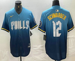 Men's Philadelphia Phillies #12 Kyle Schwarber Blue 2024 City Connect Limited Stitched Jersey