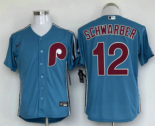 Men's Philadelphia Phillies #12 Kyle Schwarber Blue Cooperstown Throwback Cool Base Nike Jersey