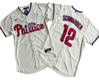 Men's Philadelphia Phillies #12 Kyle Schwarber Cream Cool Base Jersey