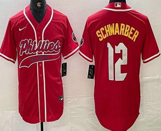 Men's Philadelphia Phillies #12 Kyle Schwarber Red Fashion Baseball Jersey