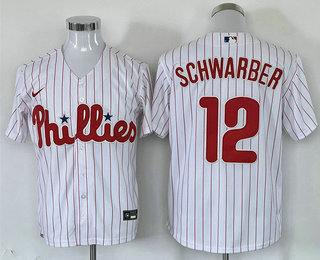 Men's Philadelphia Phillies #12 Kyle Schwarber White Stitched MLB Cool Base Nike Jersey