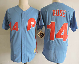 Men's Philadelphia Phillies #14 Pete Rose Blue Stitched MLB 1980 Majestic Cool Base Cooperstown Collection Jersey