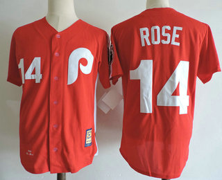 Men's Philadelphia Phillies #14 Pete Rose Red Stitched MLB 1980 Majestic Cool Base Cooperstown Collection Jersey