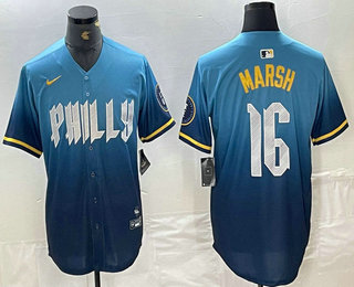 Men's Philadelphia Phillies #16 Brandon Marsh Blue 2024 City Connect Limited Stitched Jersey