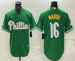 Men's Philadelphia Phillies #16 Brandon Marsh Green 2024 City Connect Stitched Jersey