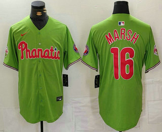 Men's Philadelphia Phillies #16 Brandon Marsh Green With Patch Stitched Cool Base Nike Jersey