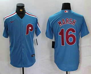 Men's Philadelphia Phillies #16 Brandon Marsh Light Blue Cooperstown Cool Base Jersey