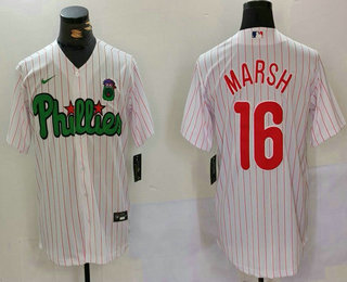 Men's Philadelphia Phillies #16 Brandon Marsh White Green Cool Base Stitched Jersey