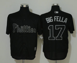 Men's Philadelphia Phillies #17 Rhys Hoskins Big Fella Black 2019 Players' Weekend Stitched Nickname Jersey