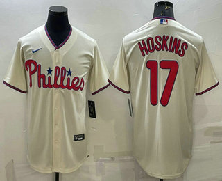 Men's Philadelphia Phillies #17 Rhys Hoskins Cream Stitched MLB Cool Base Nike Jersey