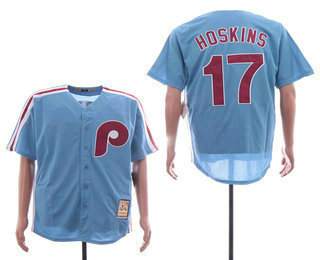 Men's Philadelphia Phillies #17 Rhys Hoskins Light Blue Cool Base Cooperstown Collection Jersey