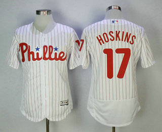 Men's Philadelphia Phillies #17 Rhys Hoskins White Home Stitched MLB Majestic Flex Base Jersey