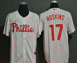 Men's Philadelphia Phillies #17 Rhys Hoskins White Stitched MLB Cool Base Nike Jersey