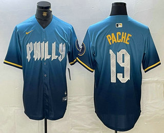 Men's Philadelphia Phillies #19 Cristian Pache Blue 2024 City Connect Limited Stitched Jersey