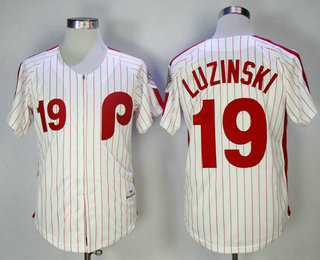 Men's Philadelphia Phillies #19 Greg Luzinski 1983 White Mitchell & Ness Throwback Jersey