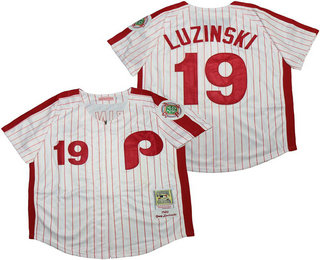 Men's Philadelphia Phillies #19 Greg Luzinski White 1980 Throwback Stitched MLB Cooperstown Collection Jersey By Mitchell & Ness