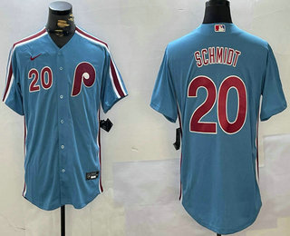 Men's Philadelphia Phillies #20 Mike Schmidt Number Light Blue Cool Base Jersey