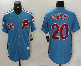 Men's Philadelphia Phillies #20 Mike Schmidt Number Light Blue Cooperstown Cool Base Jersey