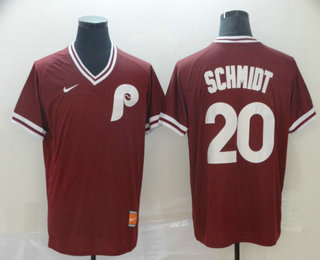 Men's Philadelphia Phillies #20 Mike Schmidt Red Nike Cooperstown Collection Legend V Neck Jersey