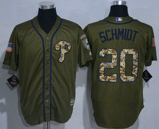 Men's Philadelphia Phillies #20 Mike Schmidt Retired Green Salute to Service Cool Base Stitched MLB Jersey