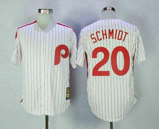 Men's Philadelphia Phillies #20 Mike Schmidt White Pinstripe Cool Base Cooperstown Collection Jersey