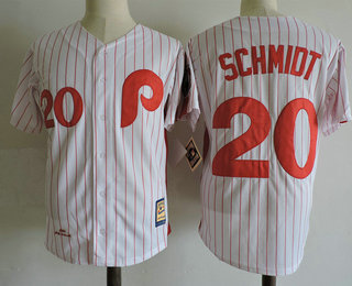 Men's Philadelphia Phillies #20 Mike Schmidt White Stitched MLB 1980 Majestic Cool Base Cooperstown Collection Jersey