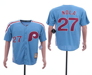 Men's Philadelphia Phillies #27 Aaron Nola Light Blue Cool Base Cooperstown Collection Jersey