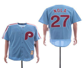 Men's Philadelphia Phillies #27 Aaron Nola Light Blue Cool Base Cooperstown Collection Jersey