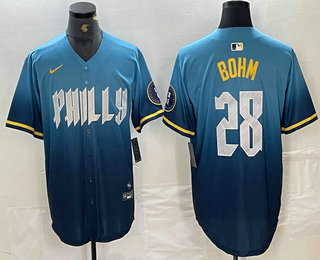 Men's Philadelphia Phillies #28 Alec Bohm Blue 2024 City Player Number Cool Base Stitched Jersey